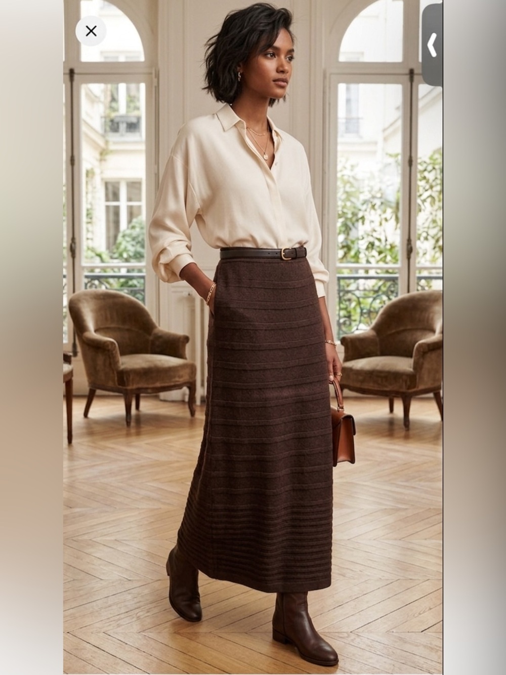 Cato Brown Pleated Midi Skirt. Size 14/16W. EUC